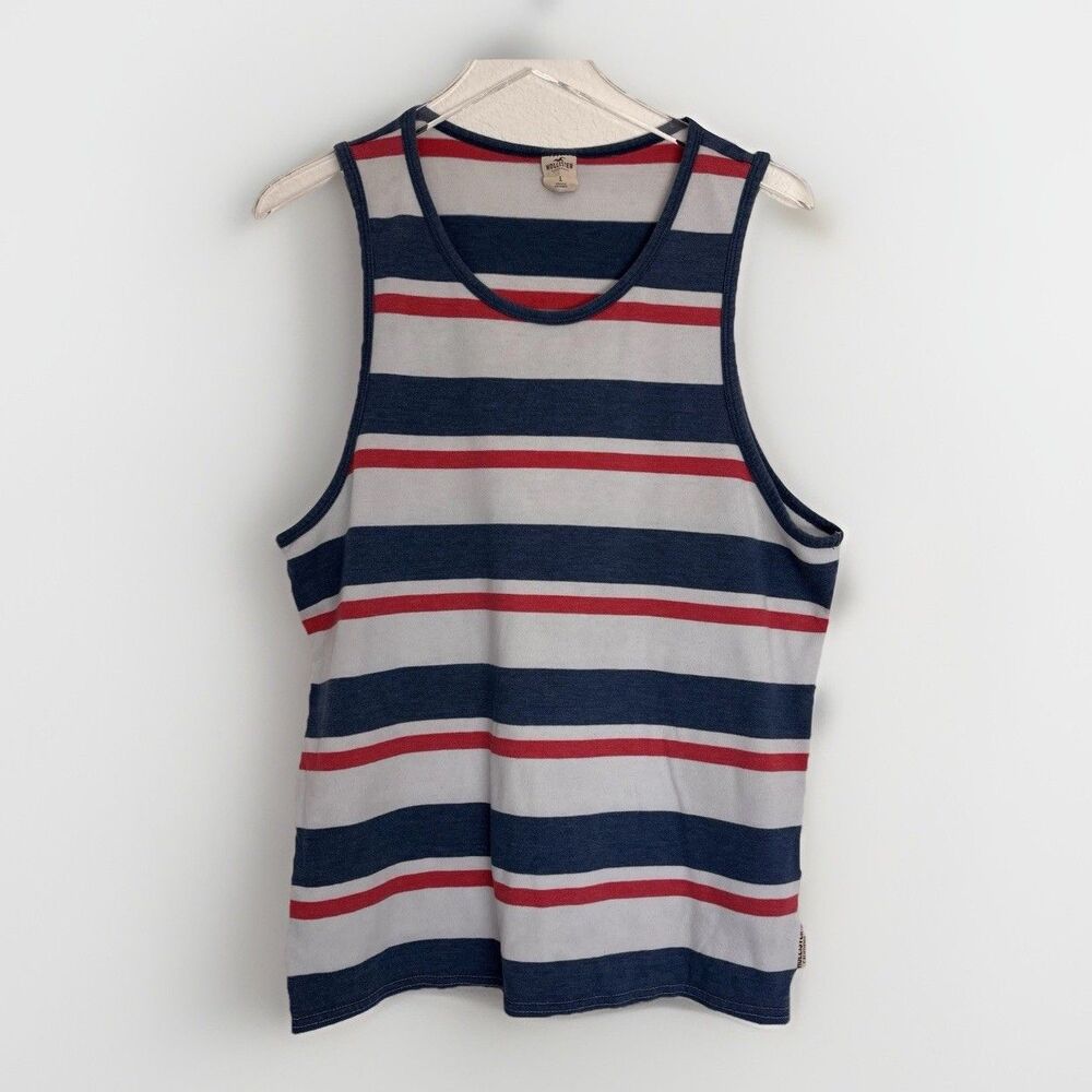 Y2K Vintage Hollister Mens Tank Top L Multicolor Striped Muscle Retro Bro Gym